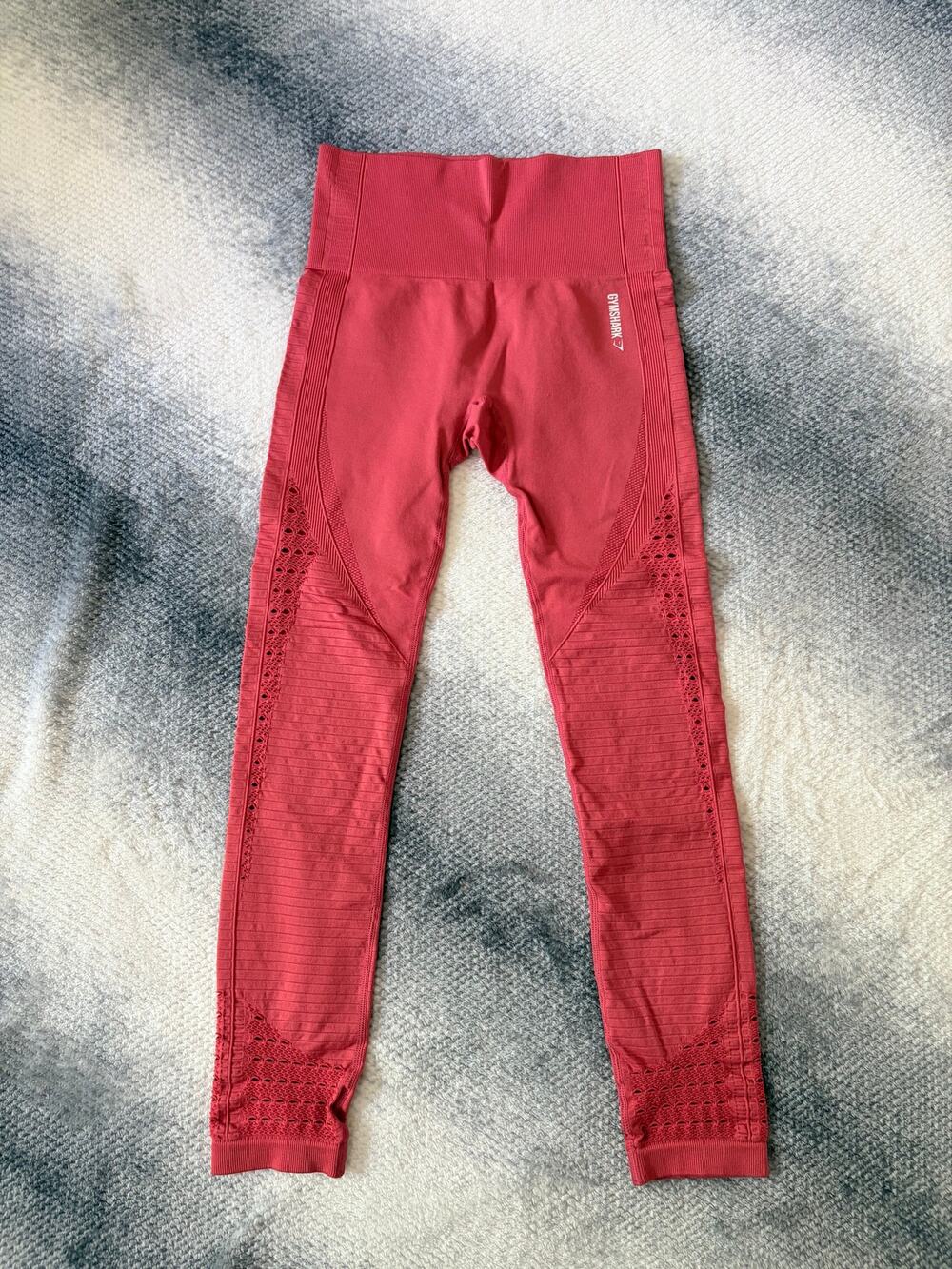 Gymshark Energy Seamless Eyelet High Waist Full Length Leggings Red Sea Size XS